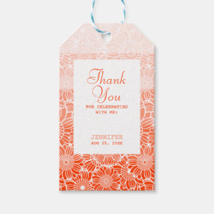 Orange Peach Stripes Floral Birthday Thank You Gift Tags