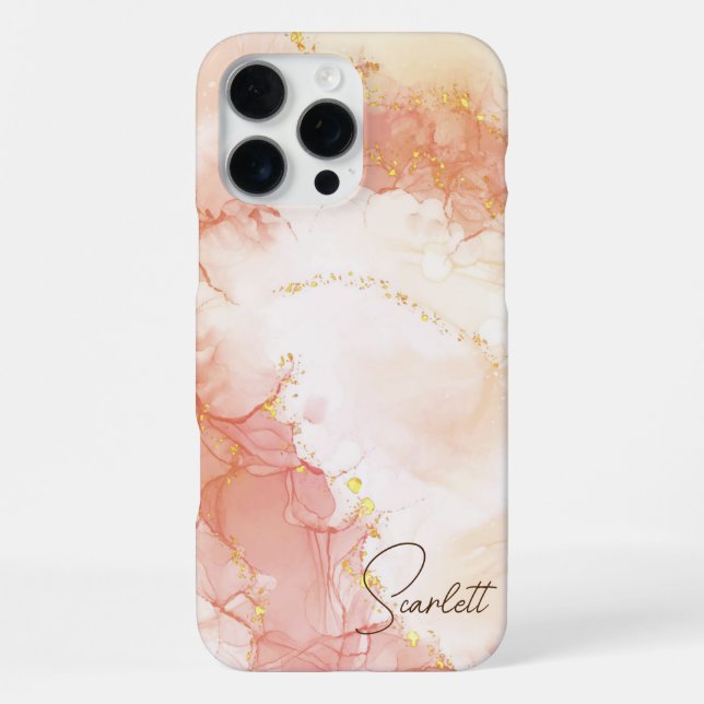 Orange Peach Watercolor Ink Glitter Customizable iPhone Case (Back)