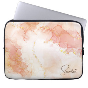 Orange Peach Watercolor Ink Glitter Customizable Laptop Sleeve