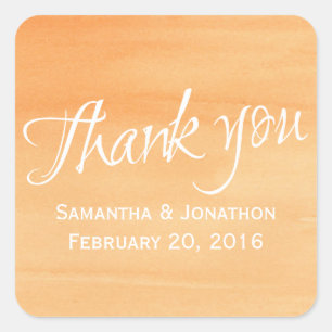 Orange Peach Watercolor Wedding Couple Thank You Square Sticker
