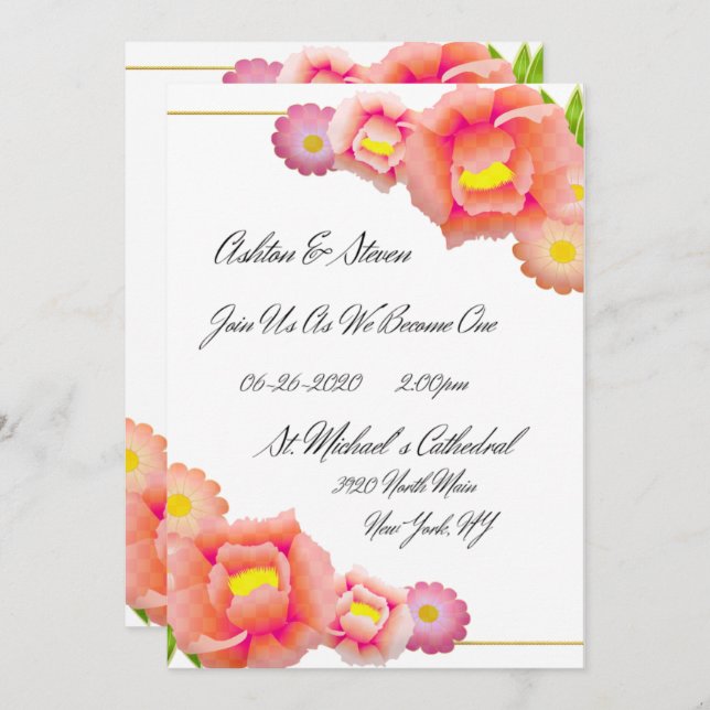Orange & Peach Wedding Invitation (Front/Back)