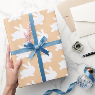 Orange Peach White Rabbit Pastel Wrapping Paper