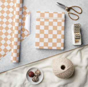 Orange Peach White Squares Birthday Wrapping Paper