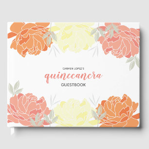 Orange Peach Yellow Peonies Quinceanera Guestbook