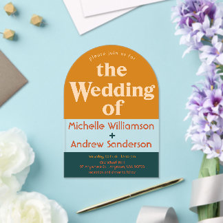 Orange Peacock Modern Retro Arched  Acrylic Invitations