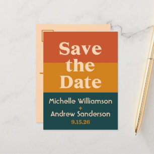 Orange Peacock Modern Retro Save the Date Postcard