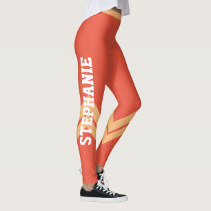 Orange Pêche & Blanc Moderne Leggings Chic