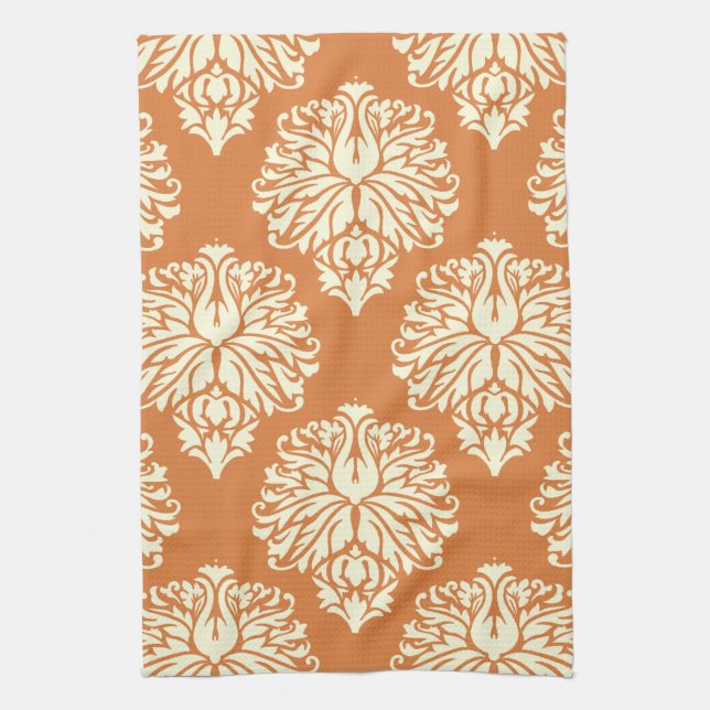 Orange Peel Southern Cottage Damask Kitchen Towel (Vertical)