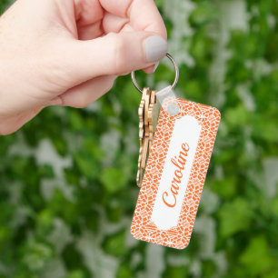 Orange Peel With White Crochet Lace Pattern Keychain