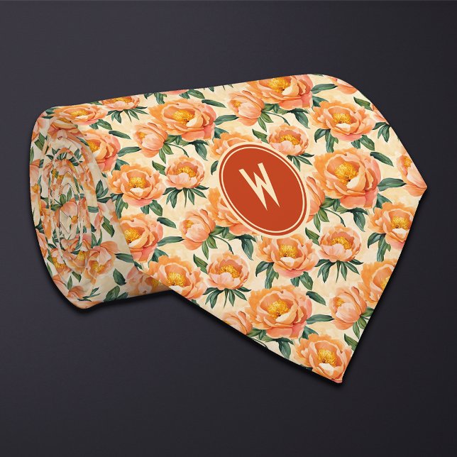 Orange Peonies Floral  Tie (Creator Uploaded)