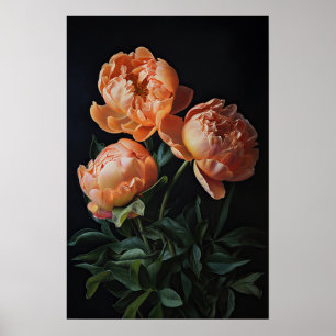 Orange Peonies Flower Art Imprimer Poster