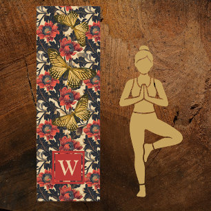 Orange Peonies Gold Butterflies Vintage Initial Yoga Mat