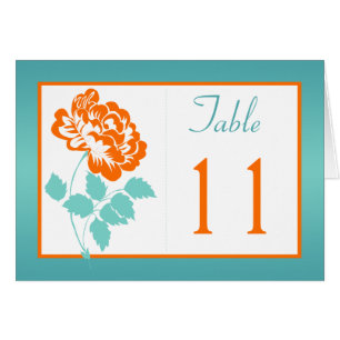 Orange Peony on White and Turquoise Table Number