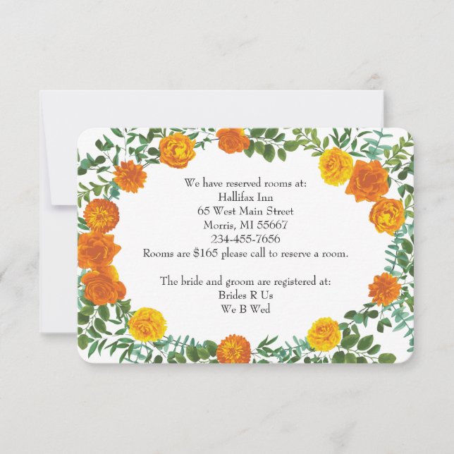 Orange Peony & Rose Floral Extra Information Card (Front)