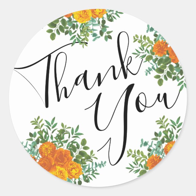 Orange Peony & Rose Floral Sticker Envelope Seal (Front)