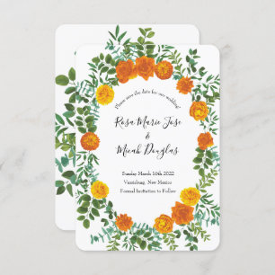 Orange Peony & Rose Floral Wedding Save the Date Invitation