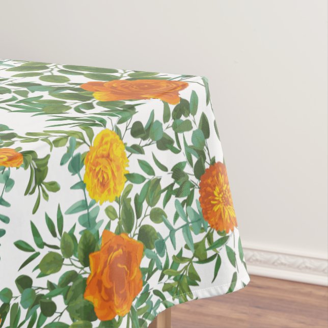 Orange Peony Rose Floral Wedding Tablecloth (In Situ)