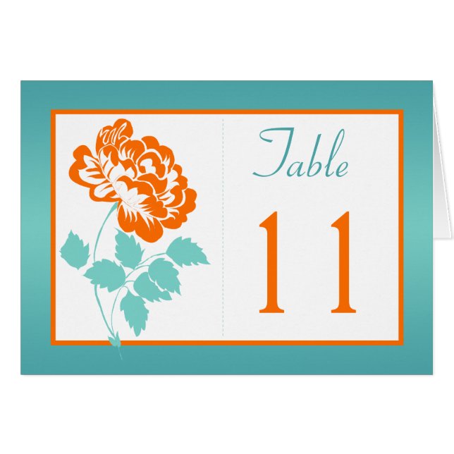 Orange Peony sur blanc et turquoise Numéro de tabl (Devant horizontal)
