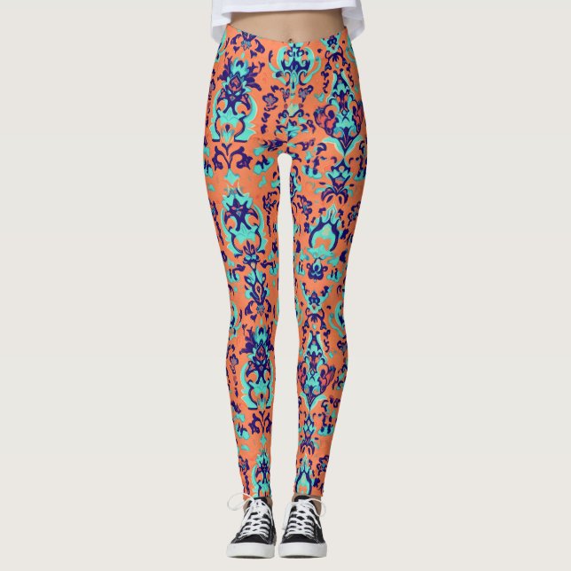 Orange Persian Pattern Leggings (Front)