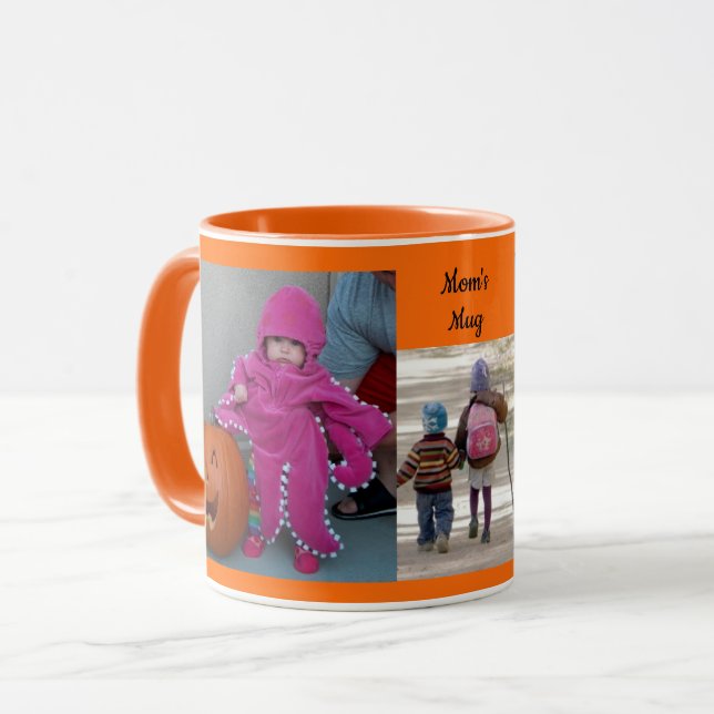 Orange Personalize 3 PHOTO TEMPLATE Gift Coffee Mug (Front Left)