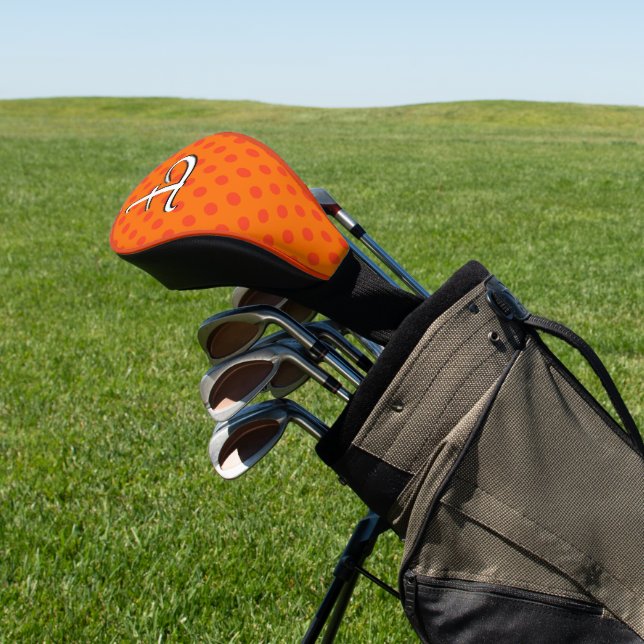 Orange Personalize Colourful Polka Dots Golf Head Cover (In Situ)