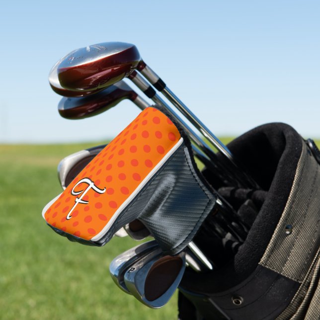 Orange Personalize Colourful Polka Dots Golf Head Cover (In Situ)