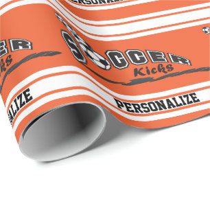 Orange Personalize Soccer Wrapping Paper