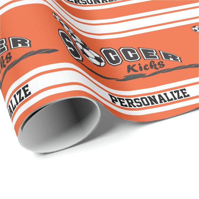 Orange Personalize Soccer Wrapping Paper (Roll Corner)