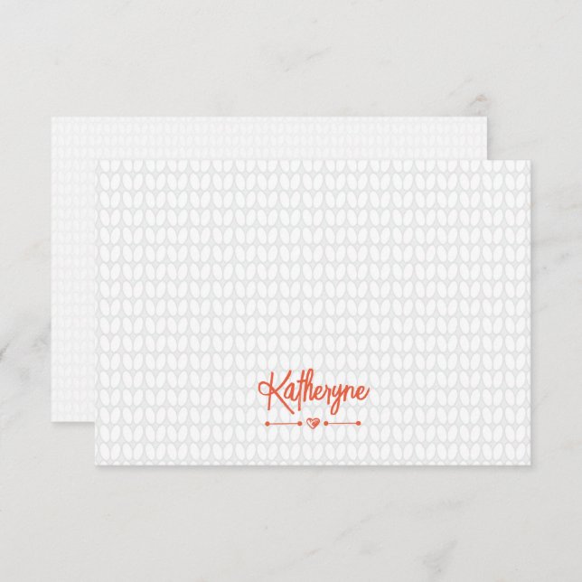 Orange Personalized Knit Stitch Note Card (Front/Back)