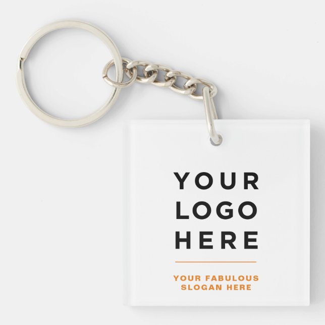 Orange Personalized Logo and Text Clear Keychain (Front)