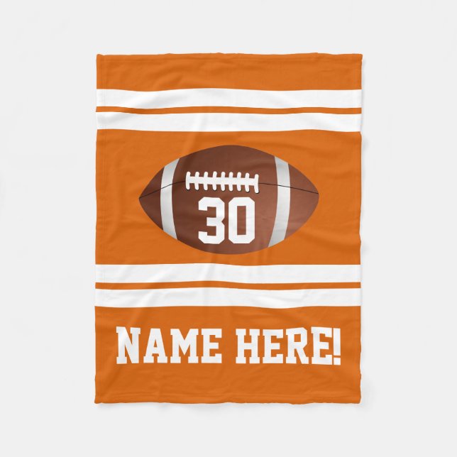 Orange Personalized Name Team Colours Football Fleece Blanket (Front)