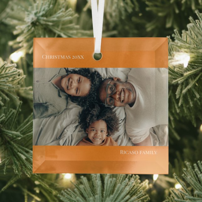 Orange Personalized Photo Christmas Glass Ornament (Insitu)