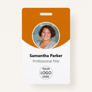 Orange Personalized Photo, Logo, Barcode Employee Badge