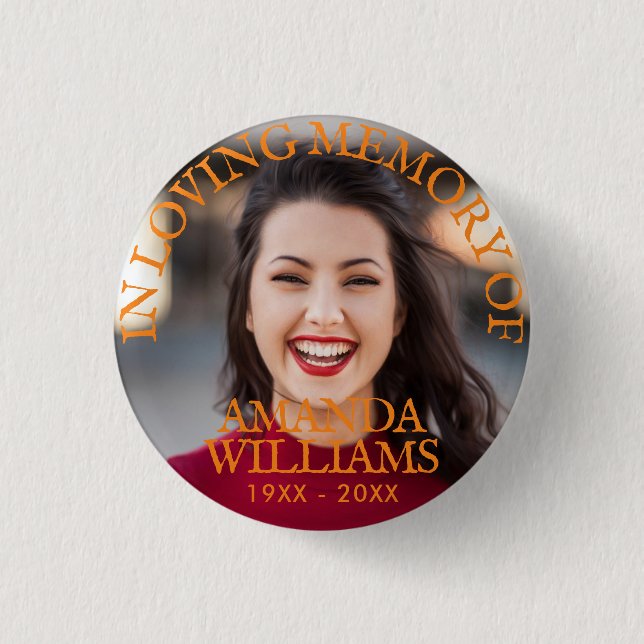 Orange | Personalized Photo Memorial 1 Inch Round Button (Front)