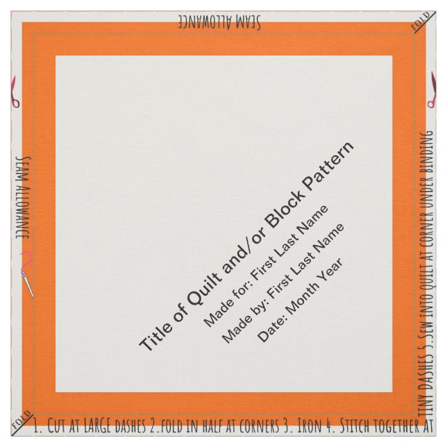 Orange Personalized Simple Quilt Label Corner Fabric (Swatch)