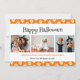 Orange Pet Paws Photo Happy Halloween  Holiday Card