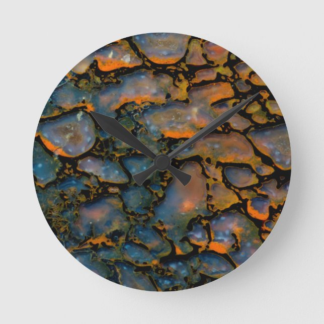 Orange Petrified dinosaur bone Round Clock (Front)