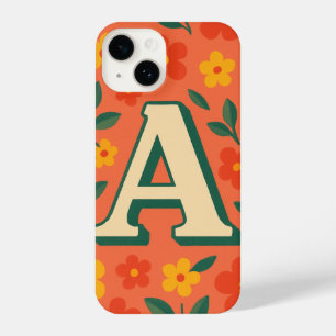 "Orange Phone Case with Bold ‘A’ & Floral Design