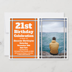 Orange Photo 21st Birthday Party Invitation