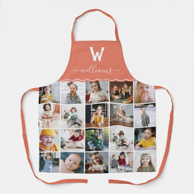Orange Photo Collage Monogrammed Apron (Front)