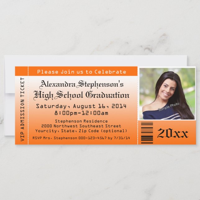 Orange Photo Graduation Billet Invitations (Devant)