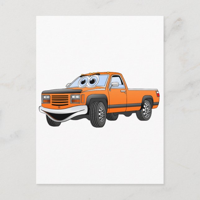 Orange Pick Up Truck Cartoon Postcard (Front)
