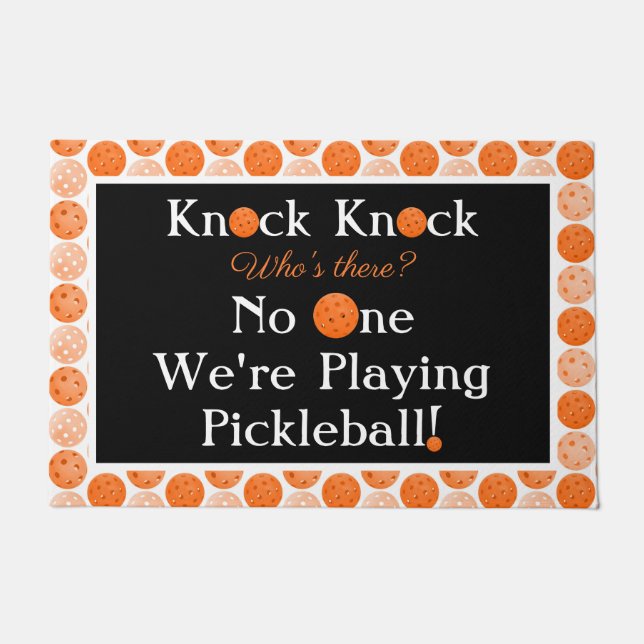 Orange Pickleball Knock Knock Joke Welcome Home Doormat (Front)