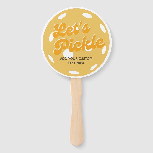 Orange Pickleball Let's Pickle Personalized Text Hand Fan (Front)