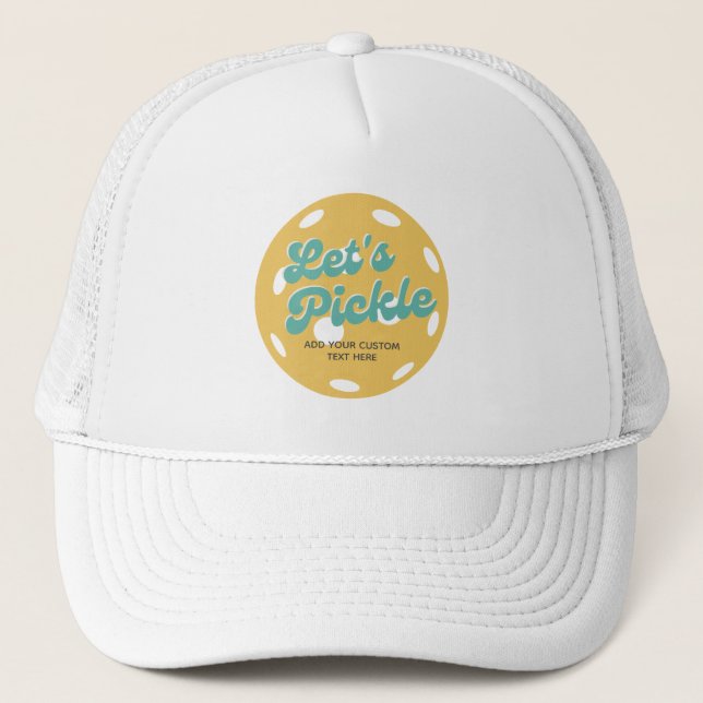 Orange Pickleball Let's Pickle Personalized Text Trucker Hat (Front)