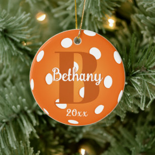Orange Pickleball Monogram Name Ceramic Ornament