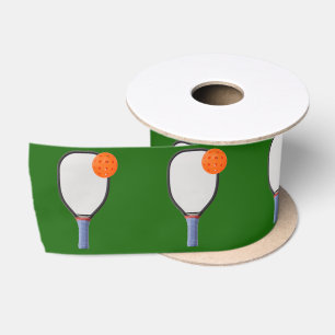 Orange Pickleballs and Paddles On Green Satin Ribbon