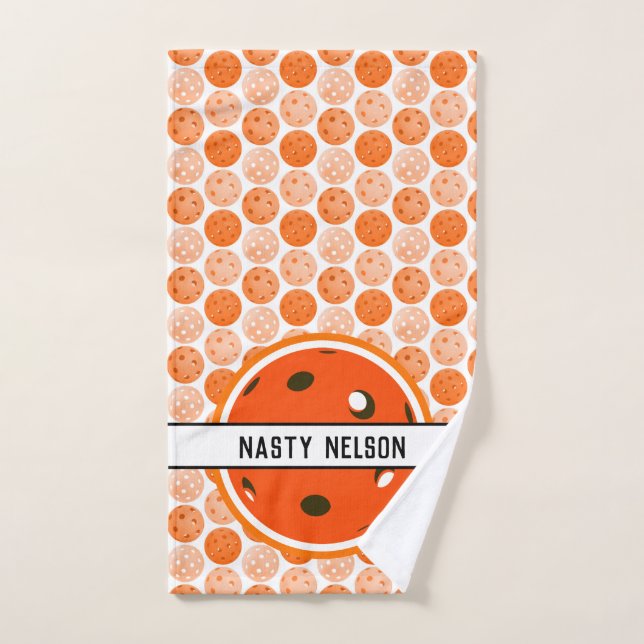 Orange Pickleballs Personalized Pickleball Court Hand Towel (Hand Towel)