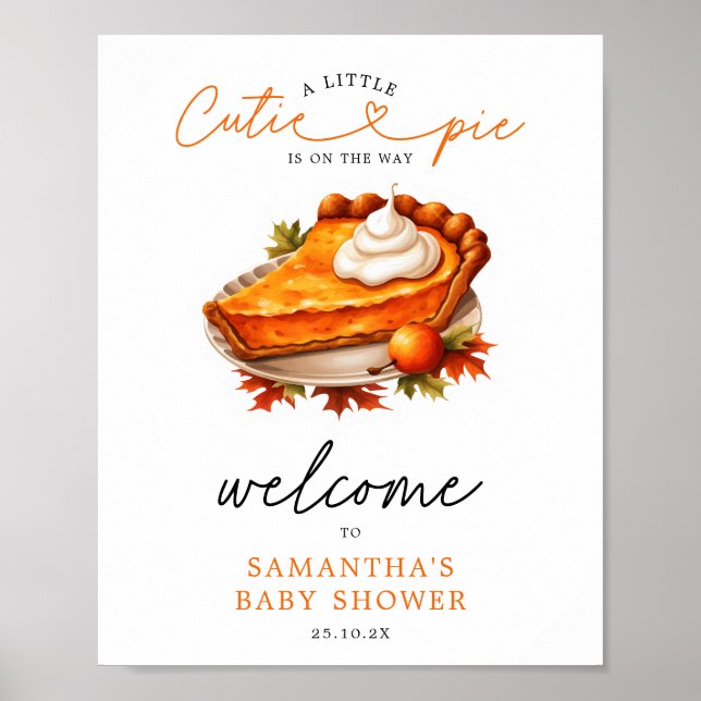 Orange Pie Pumpkin Fall Baby Shower Welcome Sign (Front)
