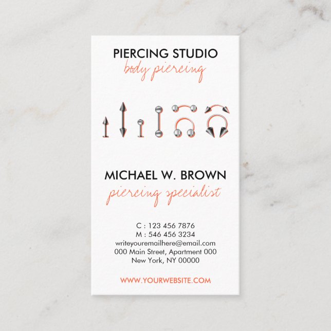Orange Piercing Design with Personalization Option Business Card (Front)